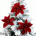 Red Sequin Christmas Poinsettia Fabric Flower