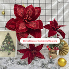 Red Sequin Christmas Poinsettia Fabric Flower