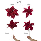 Red Sequin Christmas Poinsettia Fabric Flower