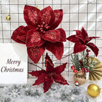 Red Sequin Christmas Poinsettia Fabric Flower